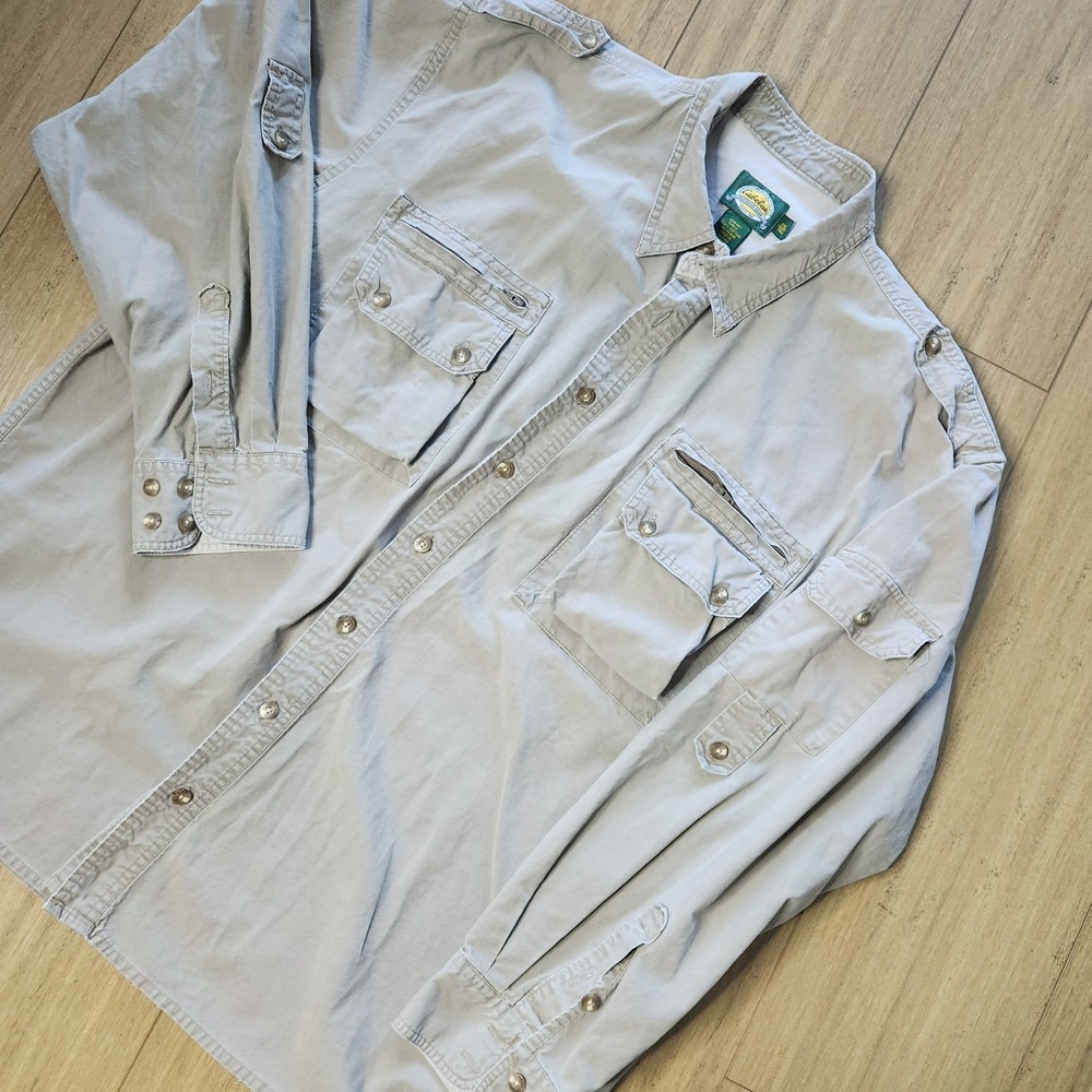 Cabelas Safari Series Shirt Mens 2XL Khaki Button Up Utility Pockets Epaulettes
